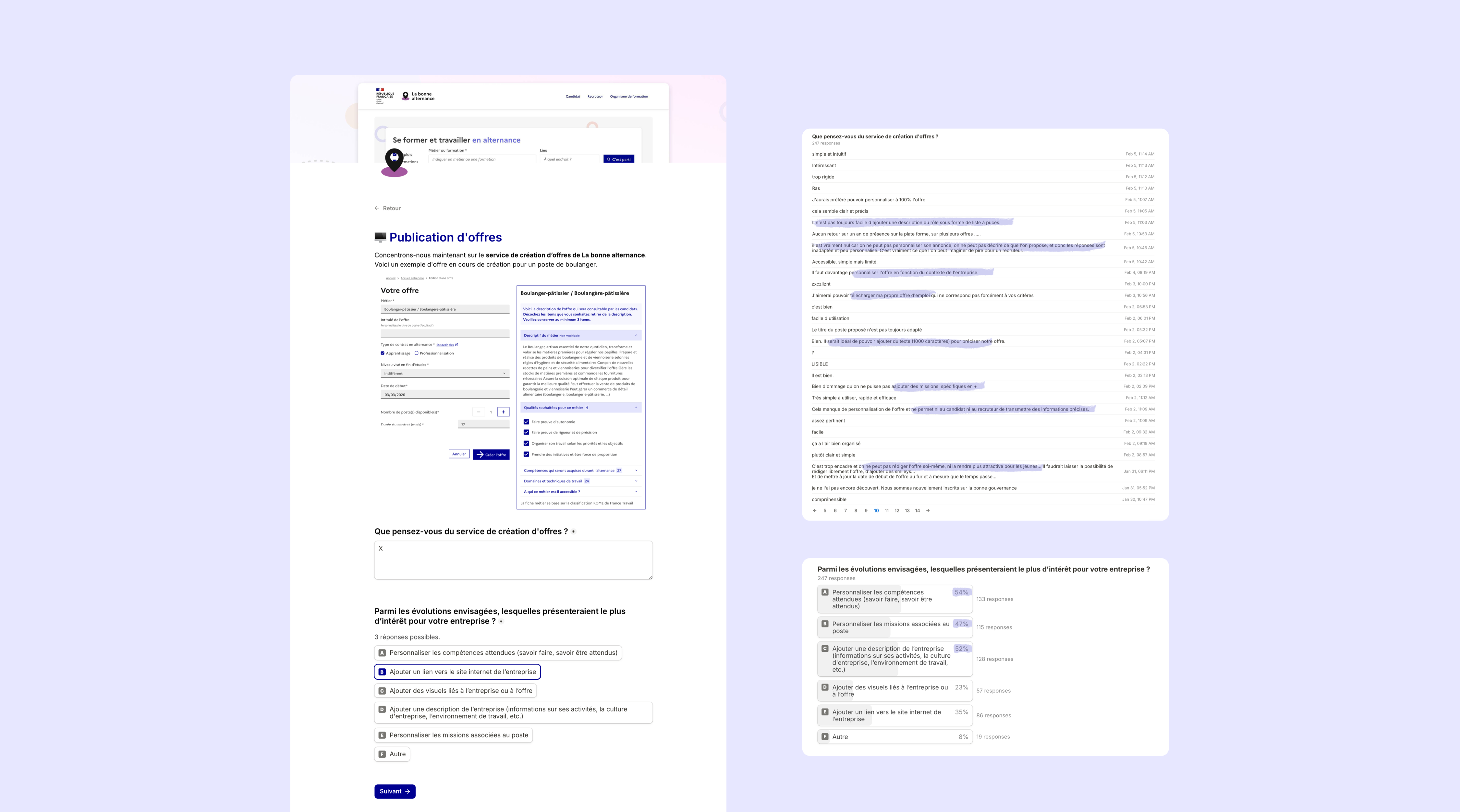 Extrait d'un questionnaire quantitatif et de résultats