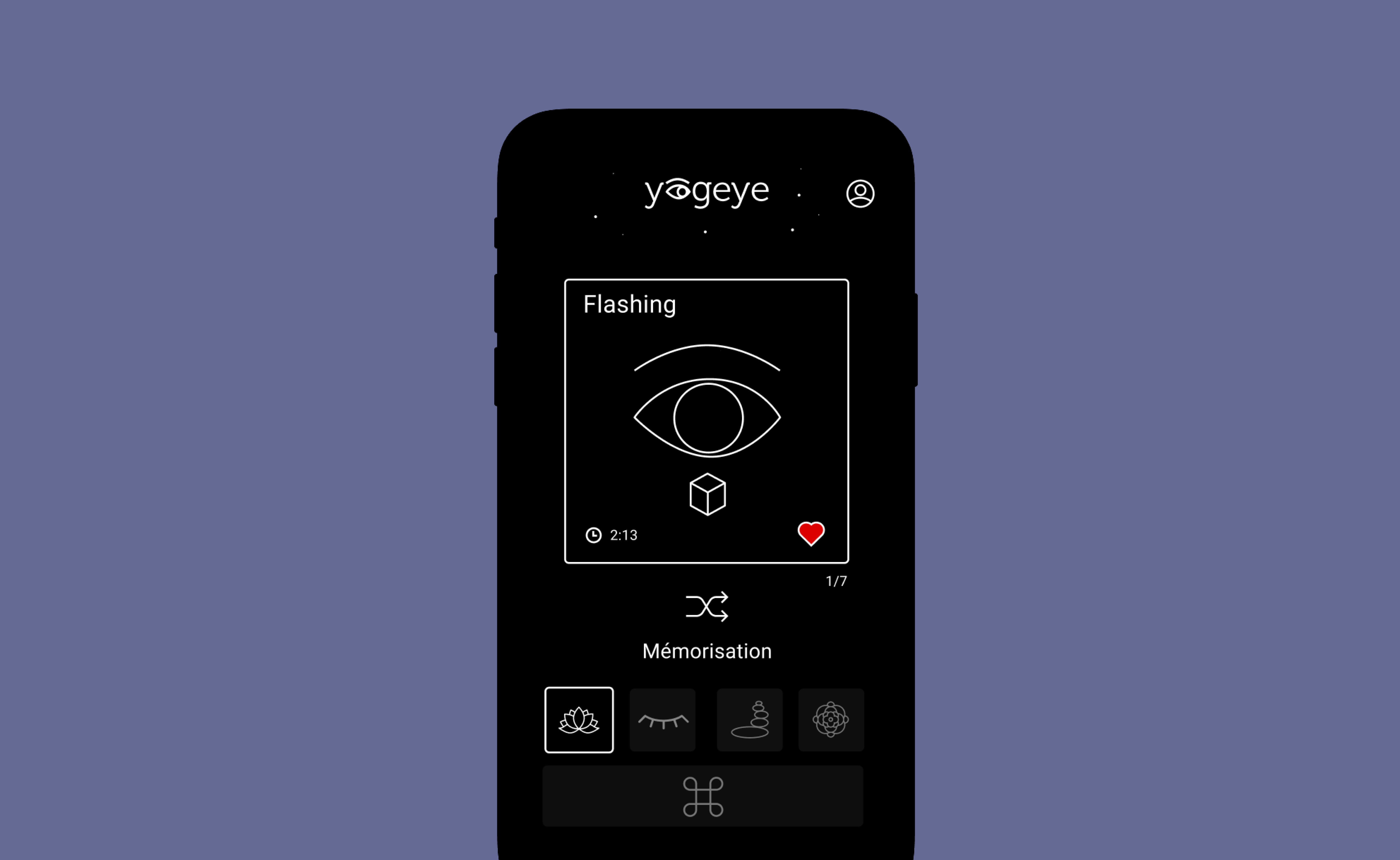 Écran d’un programme Yogeye, avec un exercice illustré au trait